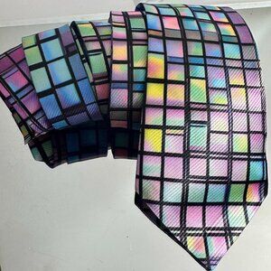 Opal Tie Retro Designer Menswear Necktie Lavender Blue Psychedelic Rave Plaid